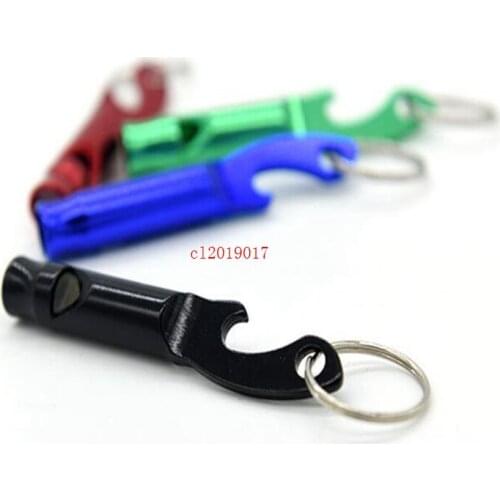 600pcs/lot Fast shipping 2 in 1 kit Mini Aluminum Keychain Keyring Beer Bottle opener With whistle