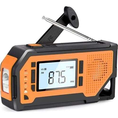 Emergency Solar Hand Crank Hurricane Survival Radio with LED Flashlight, Reading Lamp, 2000mAh Cell Phone Charger, SOS Alert