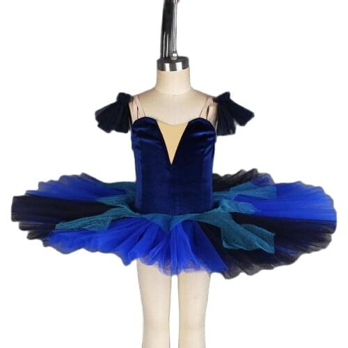 Navy Blue Vlvet Bodice Professional Ballet Dance Tutu for Girls and Women Solo Dance Pancake Tutu Dress BLL415