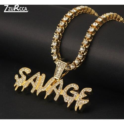 Hip Hop Iced Out Letter Pendant Necklace Tennis Chain Crystal Necklaces for Women Men naszyjnik Jewelry collares para mujer