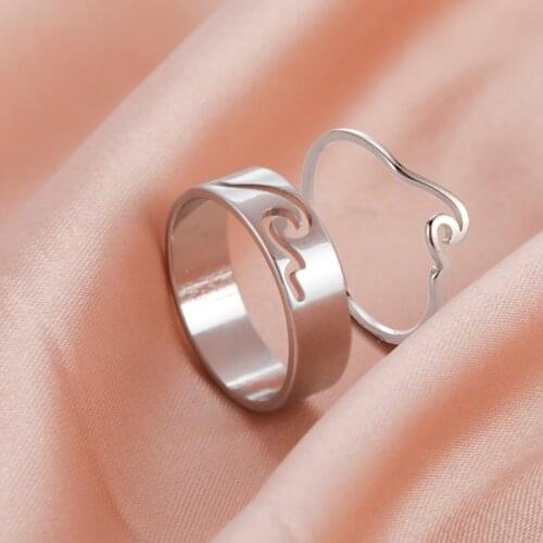 COOLTIME Simple Sea Wave Couple Rings Ocean Surf Stainless Steel Ring Silver Color Paired Rings for Women Men Wedding Jewelry