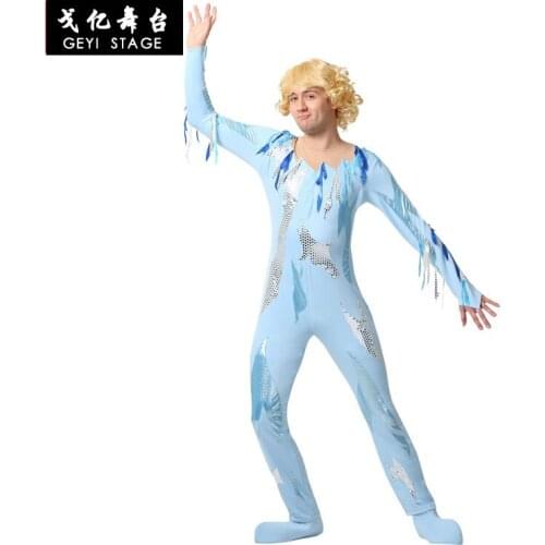 Cos Halloween sportswear mens figure skating clothing red and blue ice fire double sky one piece