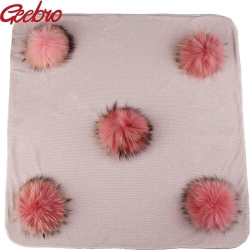 Geebro Newborn Kids Baby Lovely Baby Sleeping Blanket with Real Fur Pompom Cotton Soft Warm Infant Travel Swaddle Bedding Wrap