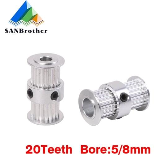 GT2 pulley type double head GT2 20 teeth 9mm width bore 5 & 8mm timing pulley for GT2 Timing belt 3D printer part gear