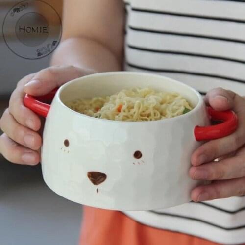 HOMIE Creative Bear ceramics Bowl With lid Salad Ramen Soup Rice Tableware Bowls Kid Food Container Instant noodles For Kitchen