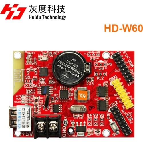 Huidu HD-W60 U-Disk Built-in WiFi Single Color Dual Color LED Display Control Card 32x512 Pixels Support (W61/W62/W63 on Sale)