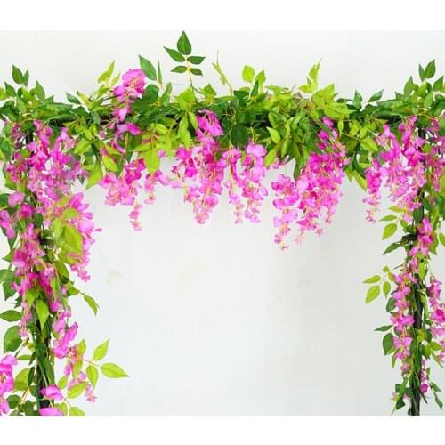 2M Faux Flowers Wisteria Artificial Flowers Vine Garland Wedding Arch Decoration Fake Plants Foliage Rattan Trailing Ivy Wall
