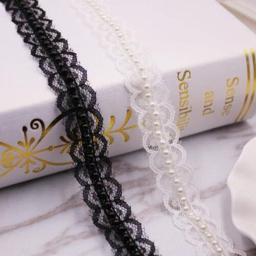 1Yards High Quality Beaded Lace Fabric Trim 2cm Black And White Beaded Lace Wedding Dress Ribbon Guipure Lace Ribbons Craft QA19