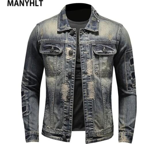 MANYHLT Vintage Jeans Mens Jacket Men Bomber Streetwear Hip Hop Denim Coat Motorcycle Casual Outwear Clothing Overcoat