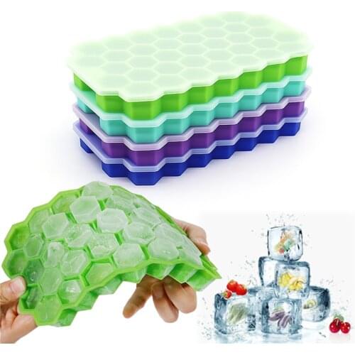 37Grids Honeycomb Silicone Ice Cube Tray Mold With Lid BPA Free DIY Stackable Hexagon Ice Maker Cube For Fruit Juice Drink Decor