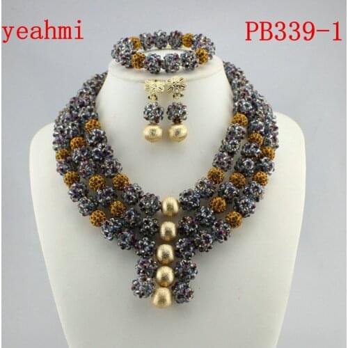 Fashion Nigerian Wedding African Beads Jewelry set Crystal Necklace Bracelet Earrings Jewelry Set PB339-1