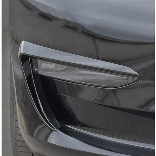 1 Pair Front Blade Trim For Tesla Model 3 2017 - 2021 Fog Lamp Frame Accessories ABS Carbon Fiber Car Accessories