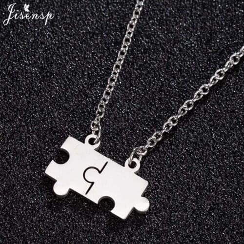 Jisensp New Fashion Creative Necklace Jigsaw Puzzle Piece Pendants Statement Jewelry for Women Men Best Friendship Gift Bijoux