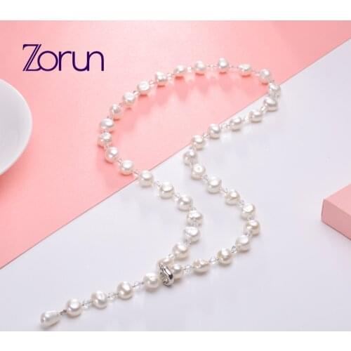Zorun Real Natural Freshwater Pearl Fashion/Fine Sweater Chain Necklace Jewelry 8-9mm for Women New Design