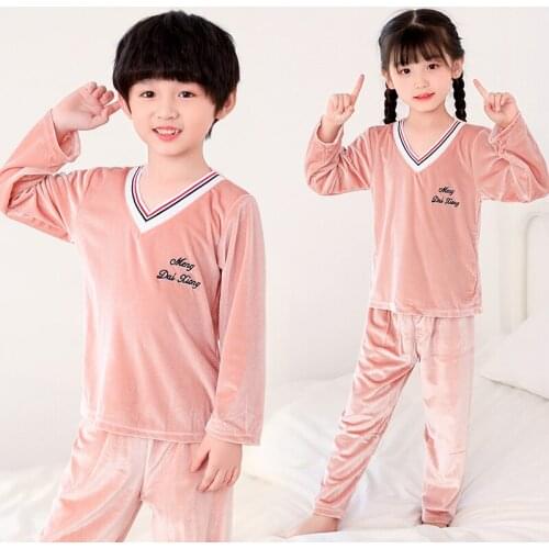 Boys New Year Homewear Kids Christmas Coral Velvet Pyjamas Set Pajamas for Girls Winter Warm Flannel Long Sleeved Sleepwear Suit