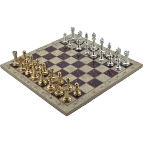 Gifthome Metal Chess set/set; Big, classic, shiny Stone And Red Marble Patterned Chess Board High Quality Elite Product