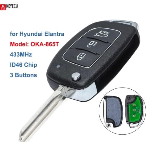 Keyecu for Hyundai Elantra 2014 2015 2016 Flip Remote Control Car Key Fob 3 Buttons 433MHz ID46, OKA-865T