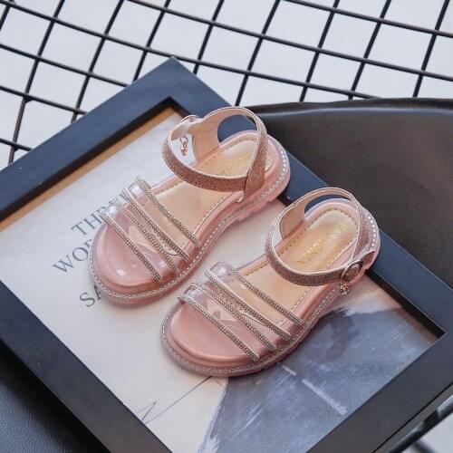 Girls Rome Sandals 2021 Summer New Fashion Children Transparent Crystal Beach Shoes Little Girl Rhinestone Princess Shoes