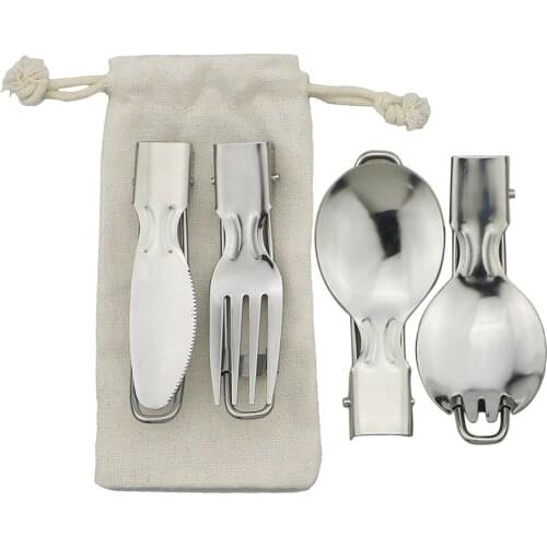 Portable Folding Dinnerware Set Fork Spoon Knives Spork Cutlery Set Camping Picnic Dinner Set Outdoor Stainless Steel Tableware