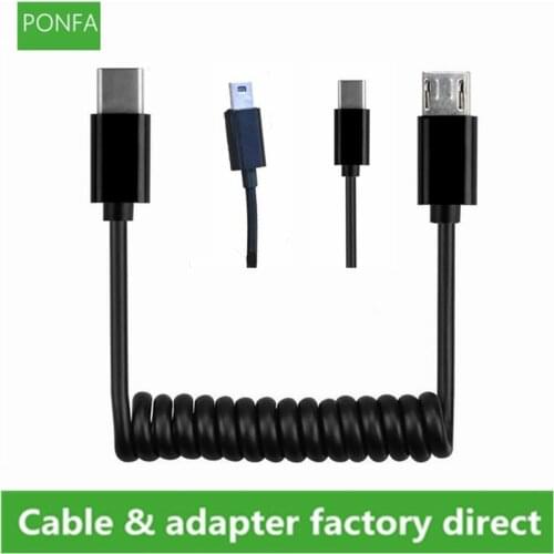 USB-C Type-C Male to Mini usb & Micro usb & Type-c telescopic spring data cable for Huawei Samsung millet Android mobile phone