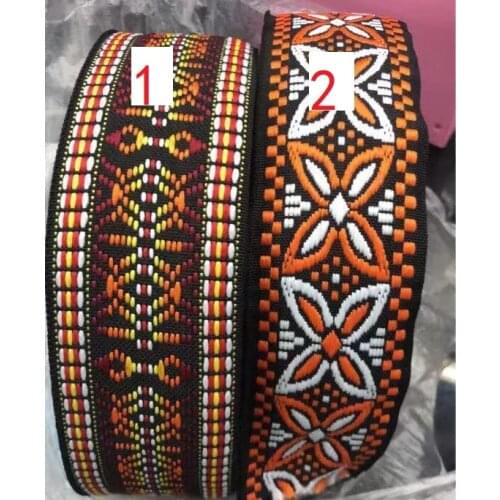 10yards/lot Woven Jacquard Ribbon Guitar straps 5cm flowers pattern For curtain and clothing accessory LS-0410