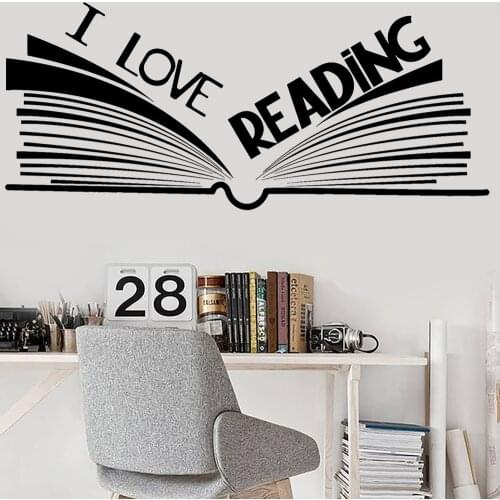 I Love Reading Vinyl Wall Decal Library Reading Corner Room Open Book DIY Stickers Mural Home study wall tattoo Y197
