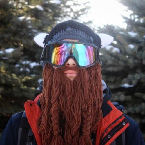 Halloween Funny Brand Knit Viking Beard Horn Hat Crazy Ski Cap Barbarian Beanie UK Party hat
