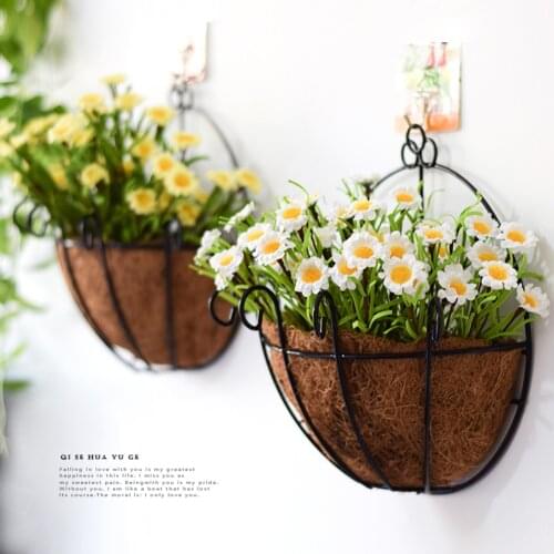 Iron Coir Flower Pot Wall Mounted Plants Basket Coconut Palm Natural Coir Flowerpot Garden Succulent Planter For Home Wall Decor