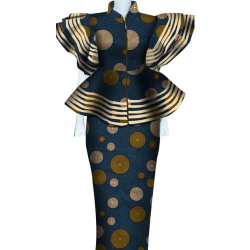 Women African Clothing Dashiki Bazin Riche Women Skirt Set Print Patchwork Customization Zipper Top