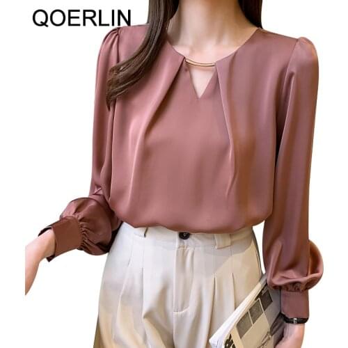 QOERLIN Lantern Sleeve Pullovers Shirts Women Spring Fall Loose Casual Plus Size Elegant White Blouse Female Chiffon Tops Shirts