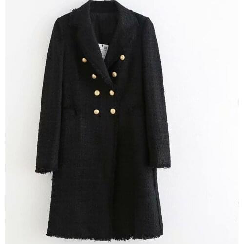 High Quality Spring Winter Womens Warm Button Tweed Coat Mid-length Straight Woolen Coat
