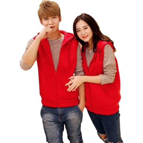 Couple Vest solid color spring-autumn wild vest jacket Men Casual Sleeveless Zip Up Hooded Sweatshirt Sport Hoodies Vest Waistco