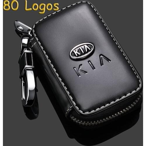 1pcs Leather Car Key Case Keychain For Kia Forte Niro Optima Sedona Sorento Soul Sportage Remote Cover With metal Logo