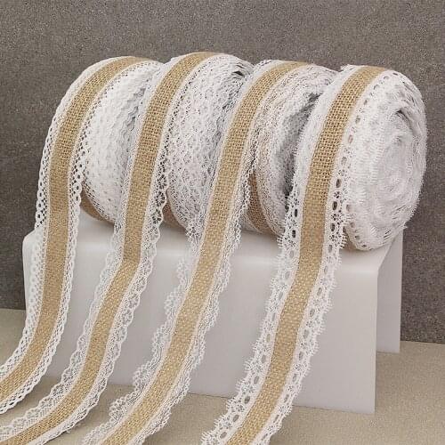 2M Jute Lace Ribbon Natural Jute Burlap Roll Vintage Rustic Wedding Decoration Hessian Ribbon Party Supplies