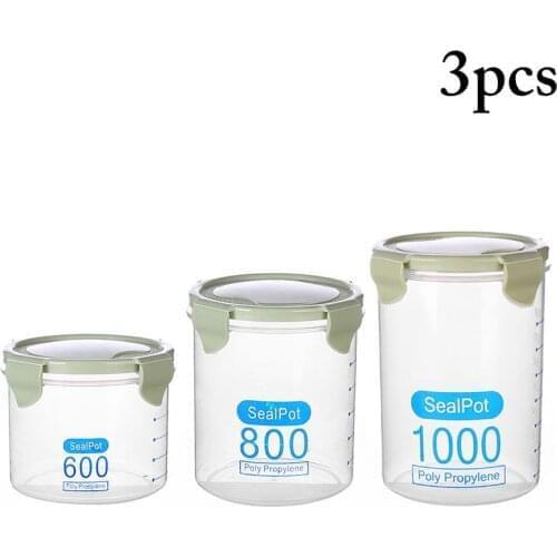 3PCS PP Food Storage Container Set Plastic Clear Pantry Storage Box Cereal Container Kitchen Bottles Jars Dried Grains Tank