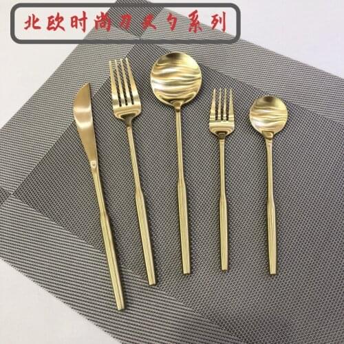5PCS Golden Western tableware steak knife and fork web celebrity knife and fork spoon household stainless steel fork spoon