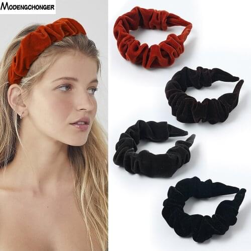 Velvet Padded Pleated Hairband for Women Hair Scrunchies Headband Stylish Female Autumn Winter Vintage Headwear Hair Accessories