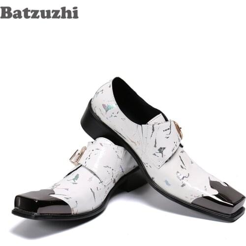 Batzuzhi Brand New Mens Shoes Square Toe Genuine Leather Dress Shoes Men White Business/Party/Wedding Shoes Men, Sizes EU38-46