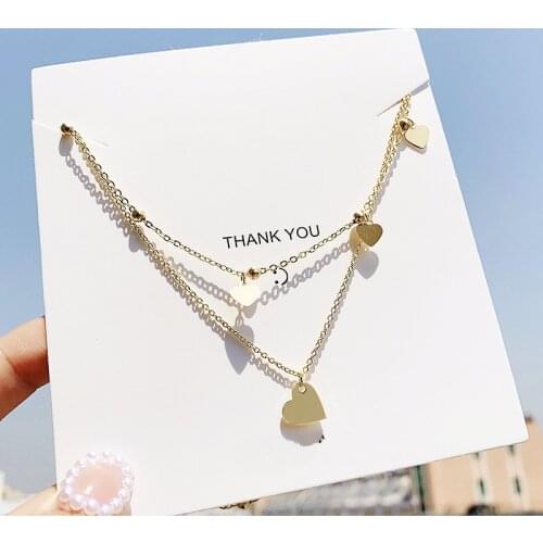 Double Layers Titanium Steel Heart Choker Necklace for Women New Simple Fashion Necklace Jewelry 2021 New