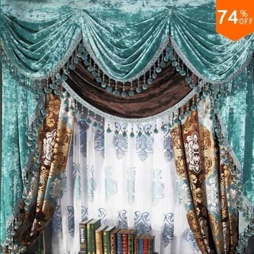 Ultimate Luxury Blue Powder curtain Golden Blue Study Room decoration designers curtains for living roomsbedroom curtains