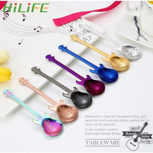 HILIFE Stainless Steel guitar Spoon Ice Cream Dessert Spoons Flatware Long Handle Small Tea Coffee Spoon Home Kitchen Tableware