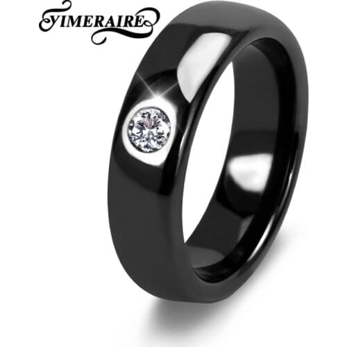 New Arrival Black White Colorful Ring Ceramic Ring For Women With Big Crystal Wedding Band Ring Width 6mm Size 6-10 Gift For Men