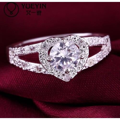 Hot silver plated Ring jewelry Korean exquisite color high for lady wedding party CZ stone Shiny Crystal heart shape Ring R388