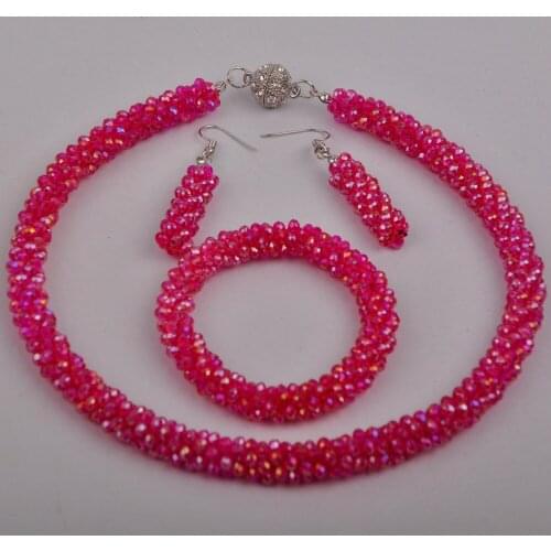Fashion Fuchsia Pink Costume Necklace African Set Nigerian Bridal Wedding Jewelry Sets