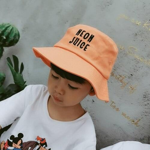 Korean candy color letters boys and girls fisherman hat new spring and summer sun hat flat top sun hat outdoor beach fishing hat