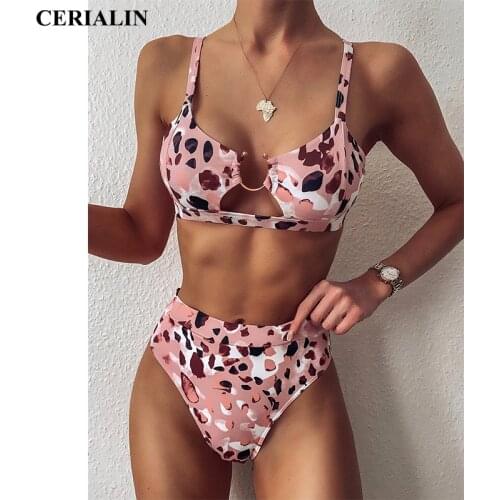 Swimsuit Explosion Swimming Suit Ladies Split Swimwear Freen Leopard Bikini New Solid Color Beachwear Mid Waist Two Piece Women