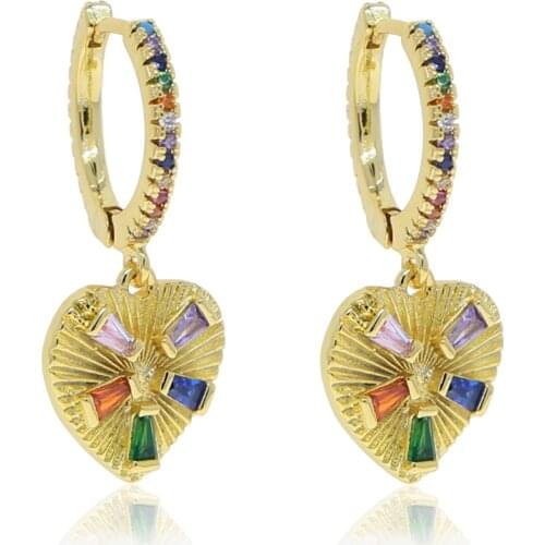 Lady Womens Multicolored Zircon Circle Drop Heart Earrings Cute Heart Hanging Earrings Wholesale Jewelry Party Gifts