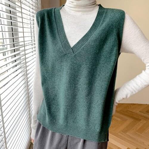 Hot Sale Women Sleeveless 100% Australia Wool Knitting Jumpers Female 4Colors Vneck Soft Warm Pullovers