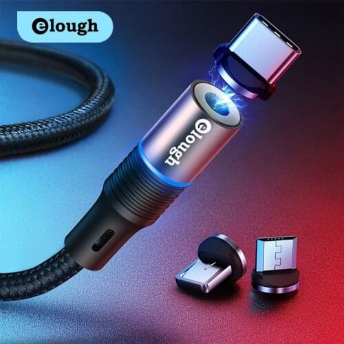 Elough 360 Rotate Magnetic Cable Fast Charging Magnetic Charger Micro USB C Cable For iPhone Samsung Xiaomi Phone USB Cable Cord