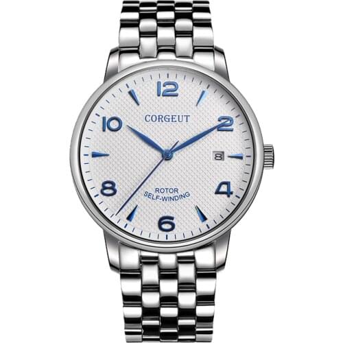 CORGEUT 2021 Luxury Fashion Mens Mechanical Watch 316L Top Automatic Sapphire Sports Waterproof Leather Calendar Week Clock